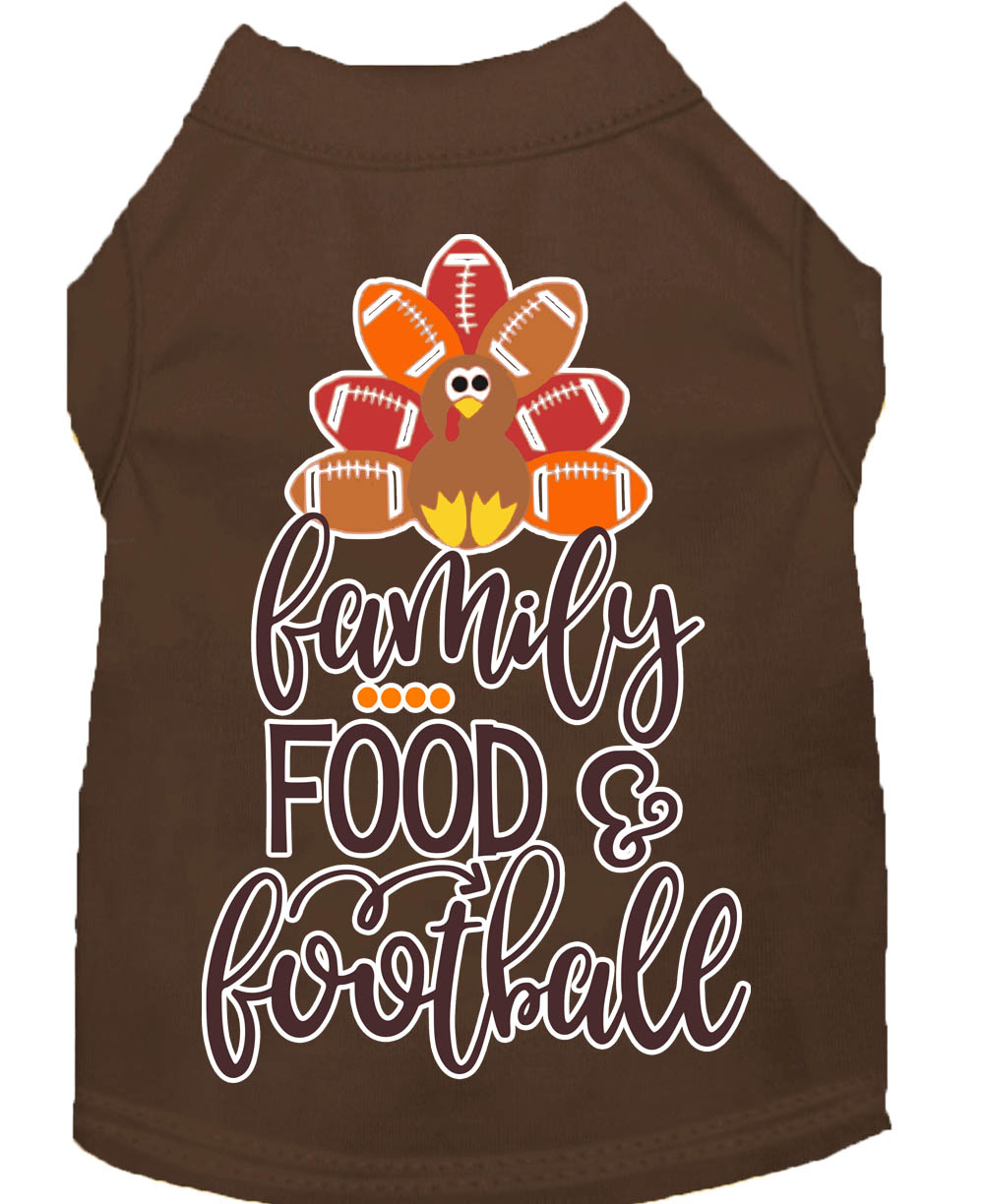 Family, Food, and Football Screen Print Dog Shirt Brown XXL